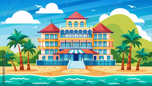 Fancy hotel on the beach, vector illustration © Ishraq