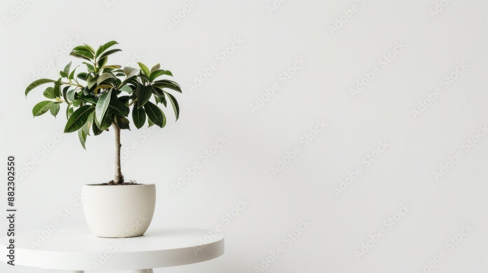 Green Plant in White Pot on a White Table Green Plant in White Pot on a White Table