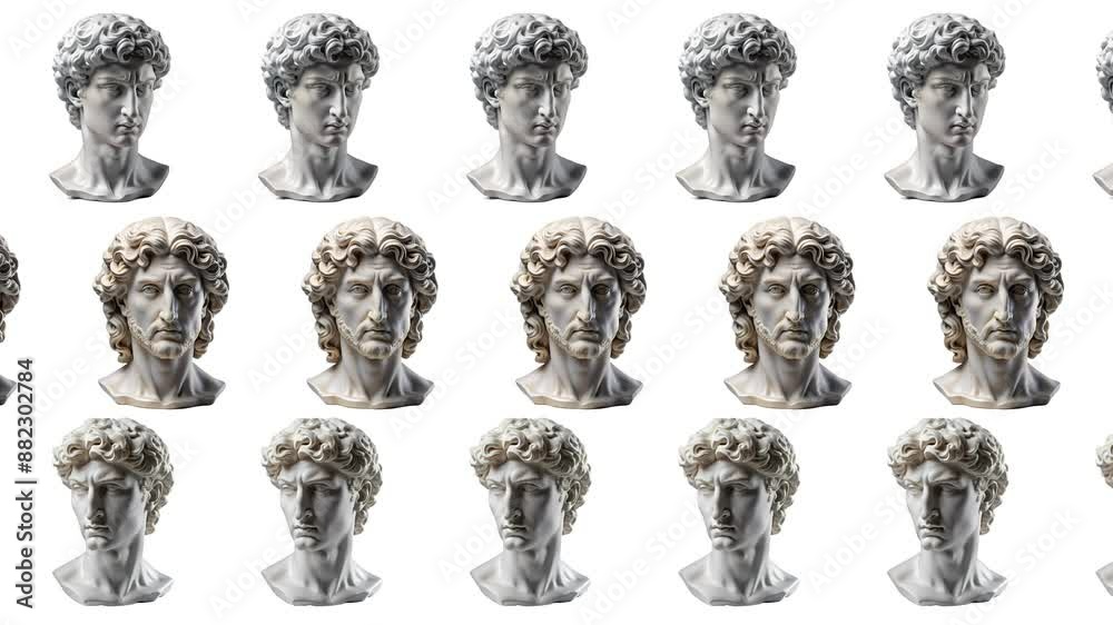 Plaster Statue of David's Head: Isolated Ancient Greek Hero Sculpture