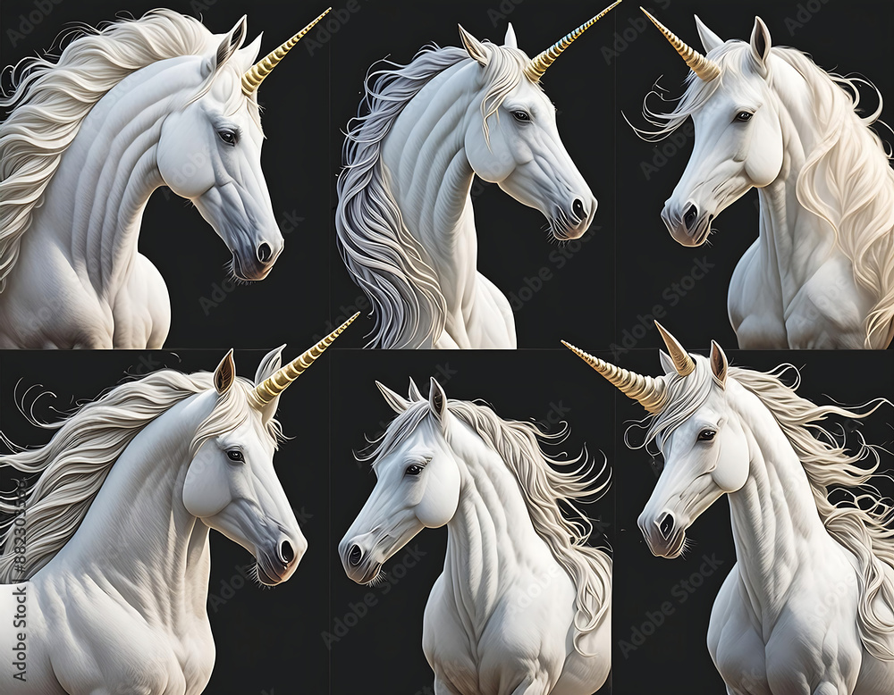  White Horse Unicorn- A set of white horse unicorns, isolated on a transparent background - _1(304)