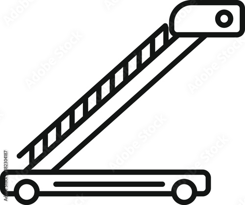 Simple line icon of a mobile airport ladder connecting an airplane with the ground, allowing passengers to board