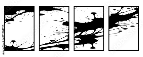 Set of 4 Abstract black and white pattern. For use in graphics. Minimalist illustration for printing on wall decorations