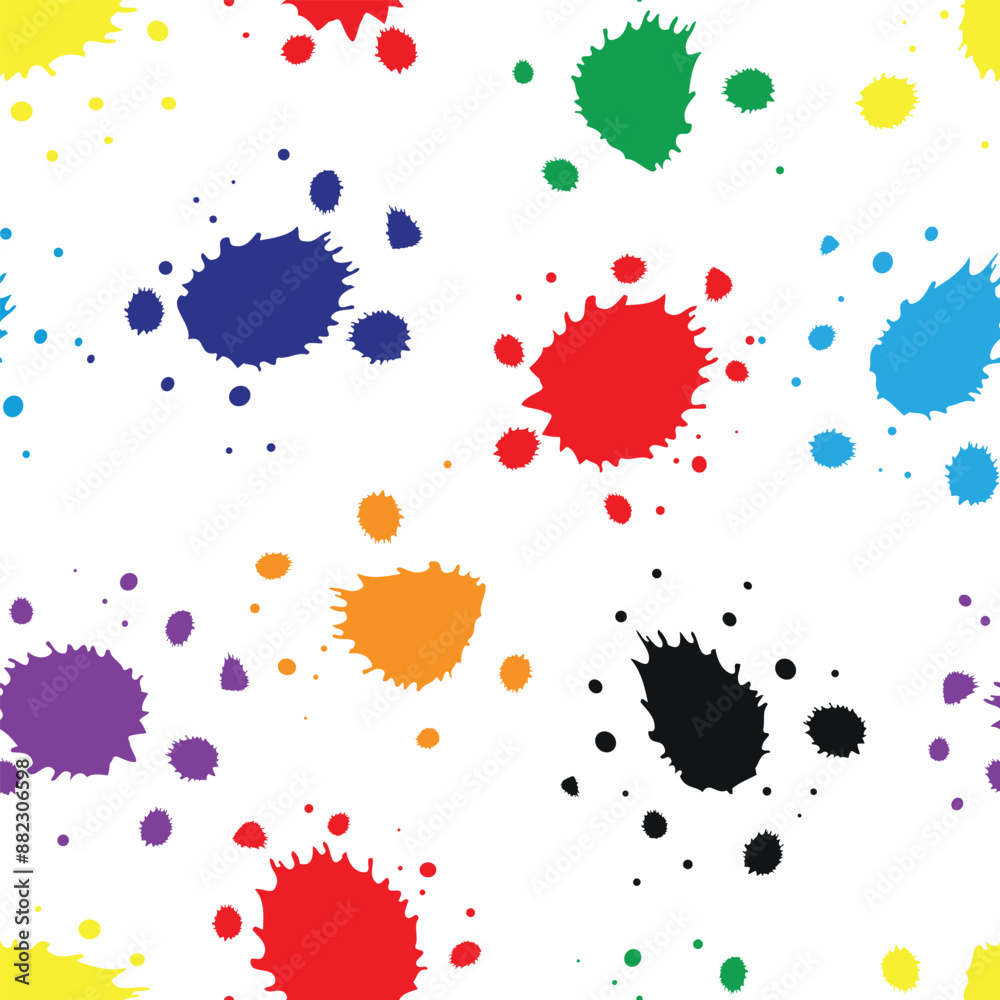 Fototapeta premium Colored Beautiful vector illustration of set of ink blots or blood stains drops and splashes on a white background. Seamless pattern