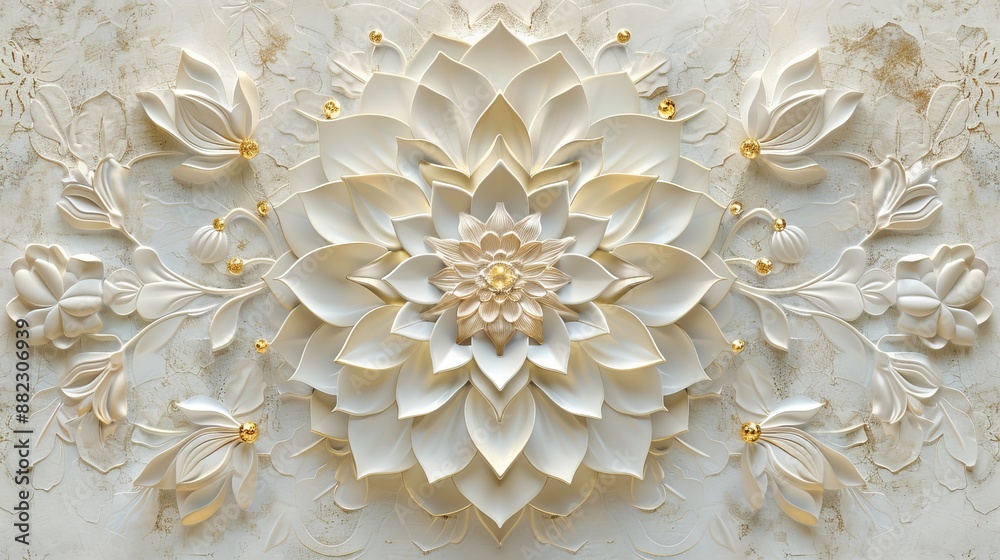 White And Gold Floral Wall Design White And Gold Floral Wall Design
