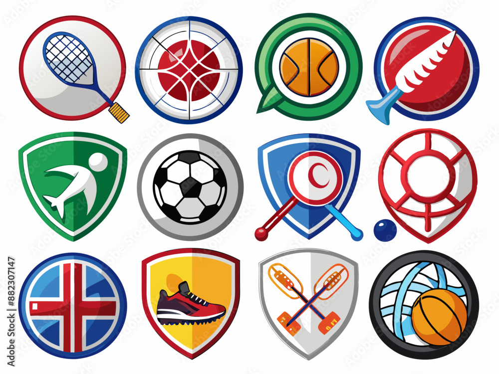 Dynamic Sports Icons and Logos - Football, Shields, Balls, Birds, and Team Symbols Collection in Vector Graphics, Sports icons and logos, football icons set, set of shields, set of sports icons, eggs Dynamic Sports Icons and Logos - Football, Shields, Balls, Birds, and Team Symbols Collection in Vector Graphics, Sports icons and logos, football icons set, set of shields, set of sports icons, eggs
