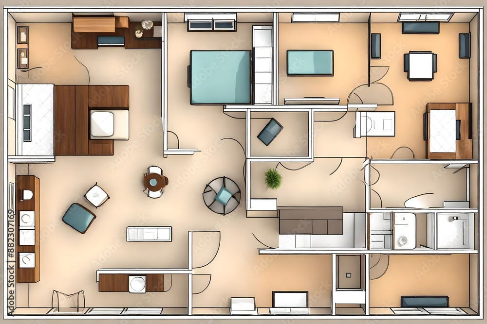 Image showcasing Set of furniture top view for apartments plan. The layout of the ...