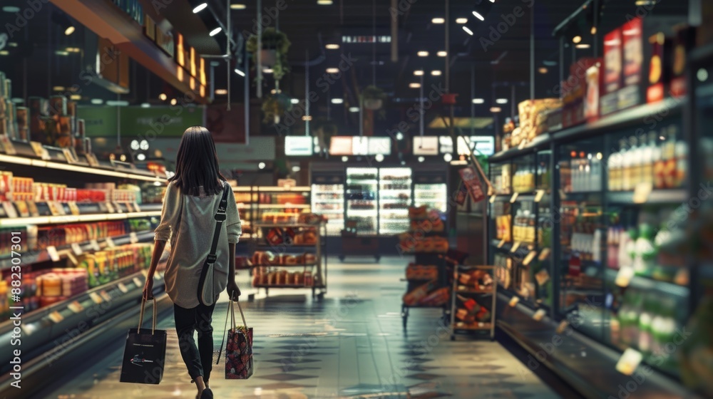 Young Woman Shopping in a Modern Grocery Store Aisle Young Woman Shopping in a Modern Grocery Store Aisle