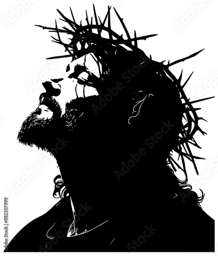 Silhouette of Jesus Christ with a crown of thorns, isolated 