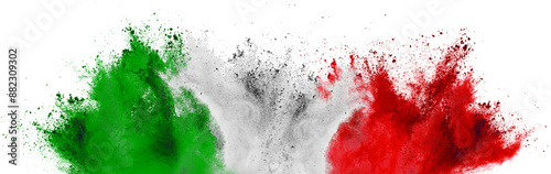 Obraz na płótnie colorful italian flag green white red color holi paint powder explosion isolated background. Italy europe celebration soccer tourism concept. w salonie