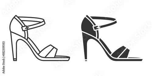 Flat Vector Linear and Silhouette High-heeled Sandals Icon Set Isolated. Footwear Symbol Set, Design Template, Clipart. Vector Illustration