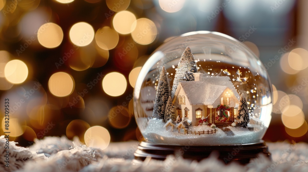 Festive holiday snow globe with a winter scene inside Festive holiday snow globe with a winter scene inside