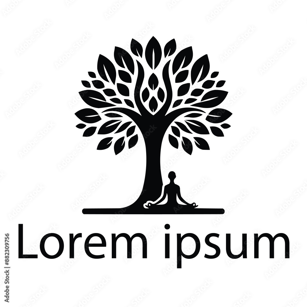 Obraz premium A black yoga tree logo on simple white background