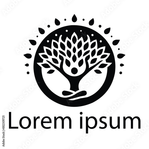 A black yoga tree logo on simple white background