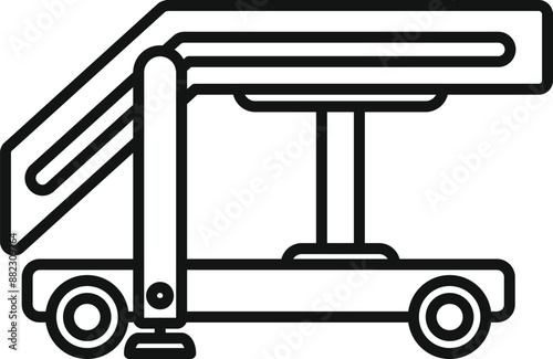 Line drawing of airport passenger boarding stairs with canopy standing on the ground waiting for airplane arrival at the gate