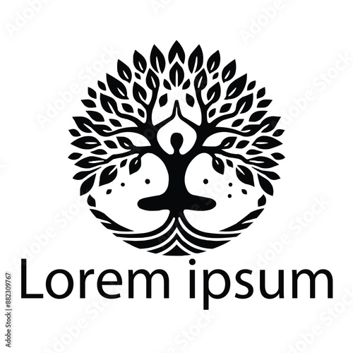 A black yoga tree logo on simple white background