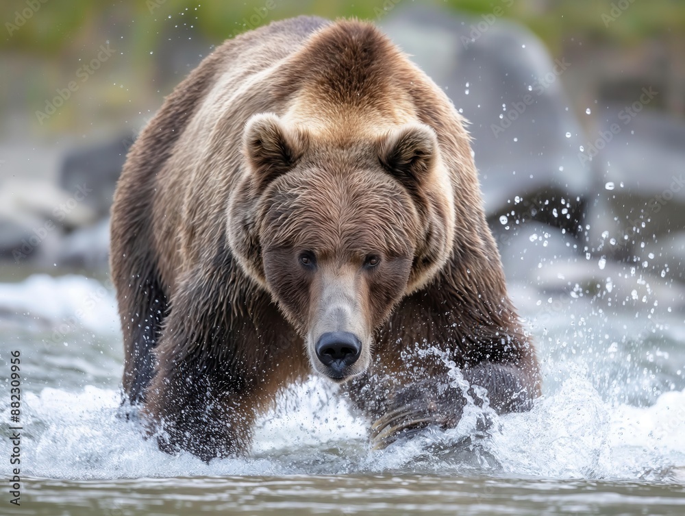 Grizzly bear in water splashing Grizzly bear in water splashing