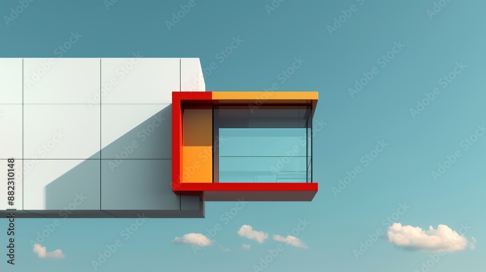 Architectural detail of a modern office tower with a sleek, colorful facade, symbolizing corporate success and innovation. Illustration, Image, , Minimalism, Architectural detail of a modern office tower with a sleek, colorful facade, symbolizing corporate success and innovation. Illustration, Image, , Minimalism,