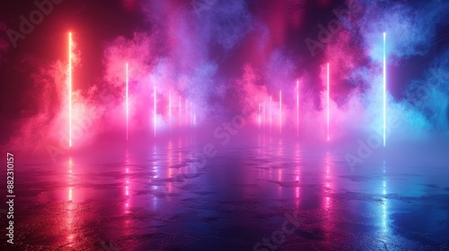 Wallpaper Mural Neon Lights in a Foggy Landscape Torontodigital.ca