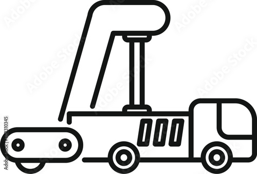 Line drawing of an airport conveyor belt loader truck loading luggage onto an airplane