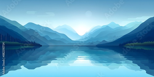 A serene and peaceful scene of a lake surrounded by mountains