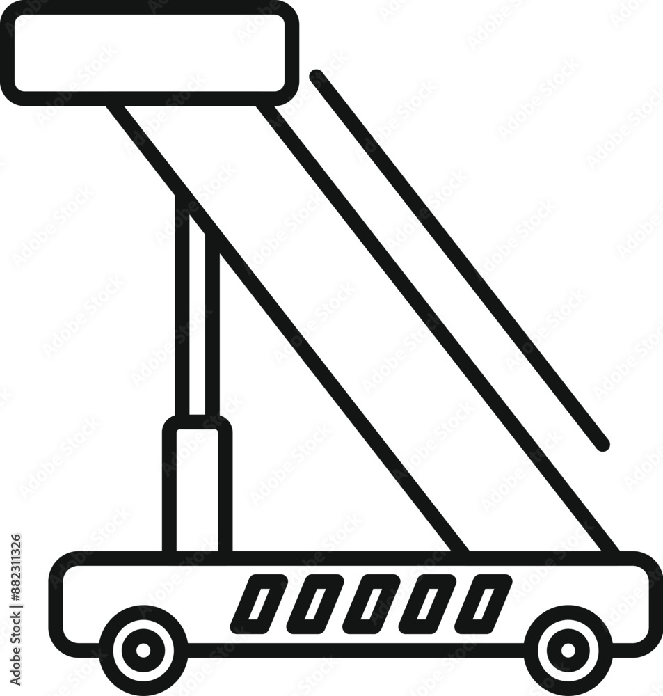 Simple line icon of a mobile airport gangway connecting an airplane to the terminal building Simple line icon of a mobile airport gangway connecting an airplane to the terminal building