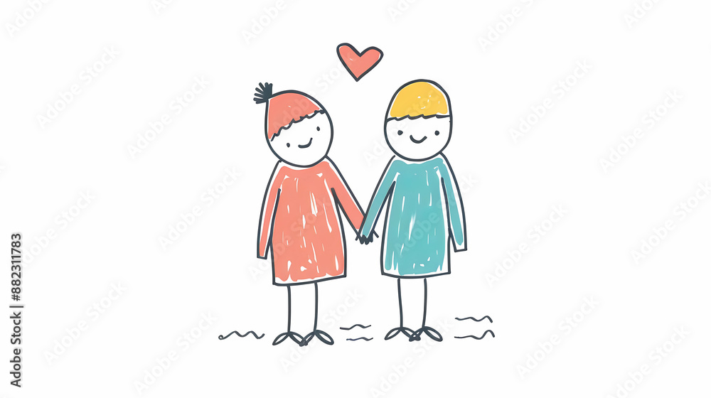Simple drawing of two girls holding hands Simple drawing of two girls holding hands