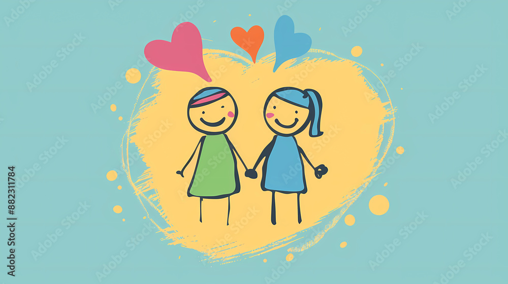 Simple drawing of a boy and girl holding hands Simple drawing of a boy and girl holding hands