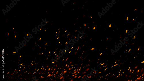 Dramatic Fire Particles Over Black Background with Fiery Sparks and Embers.