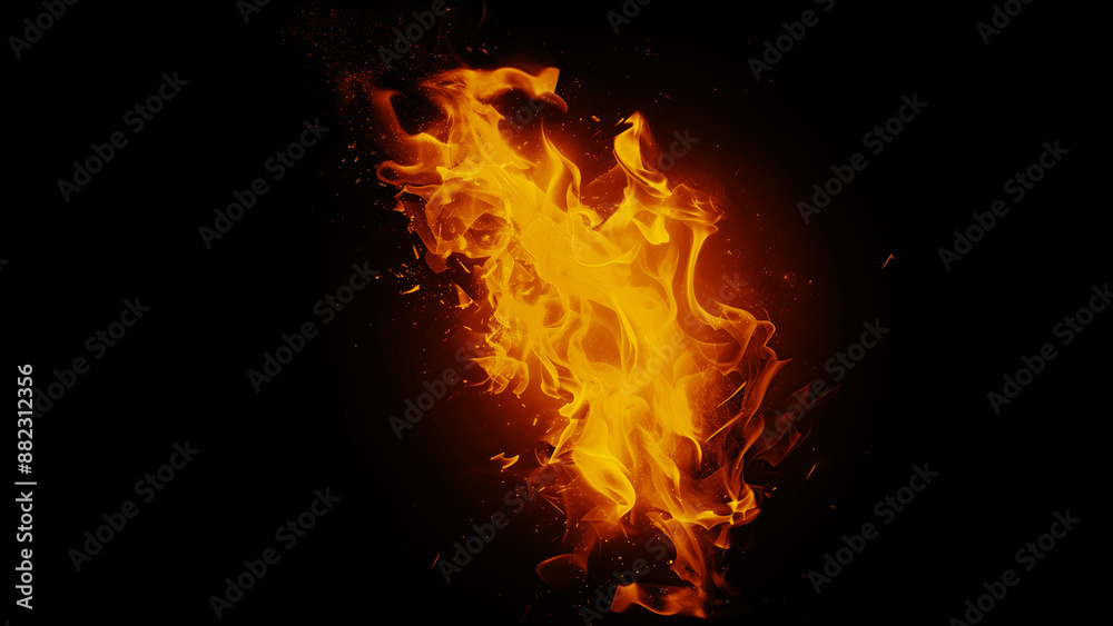 Realistic fire flames isolated on black, intense heat and dynamic movement. Realistic fire flames isolated on black, intense heat and dynamic movement.