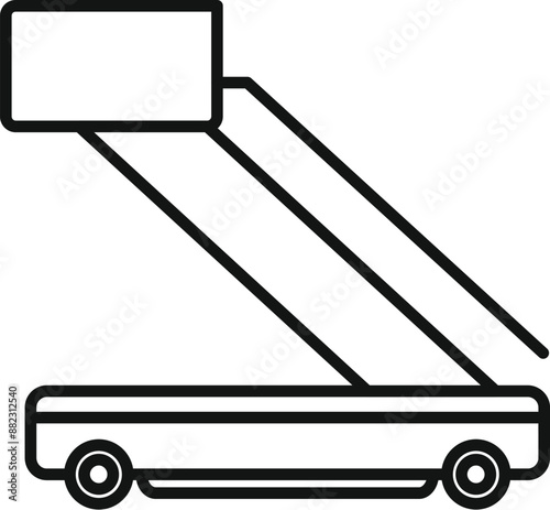 Outline icon representing a mobile airport gangway connecting passengers to an airplane for boarding or disembarking
