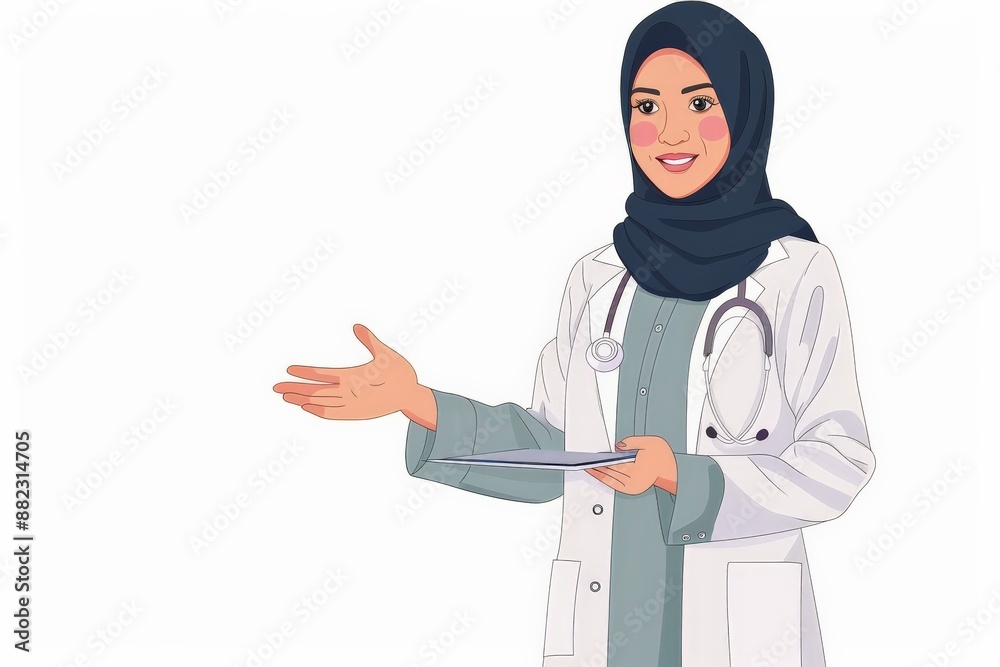 Smiling Female Doctor Wearing a Hijab and Lab Coat Smiling Female Doctor Wearing a Hijab and Lab Coat