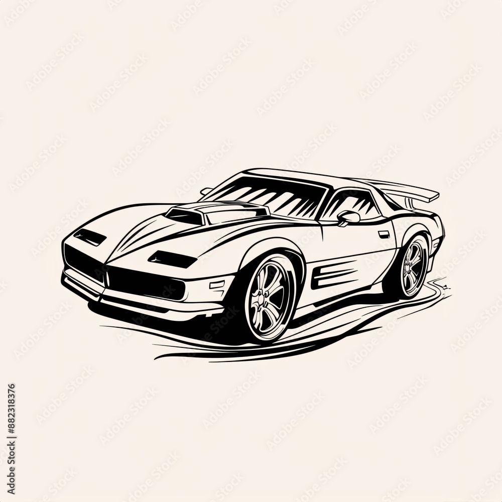 Street Racing Car - A Black And White Drawing Of A Car Stock ...