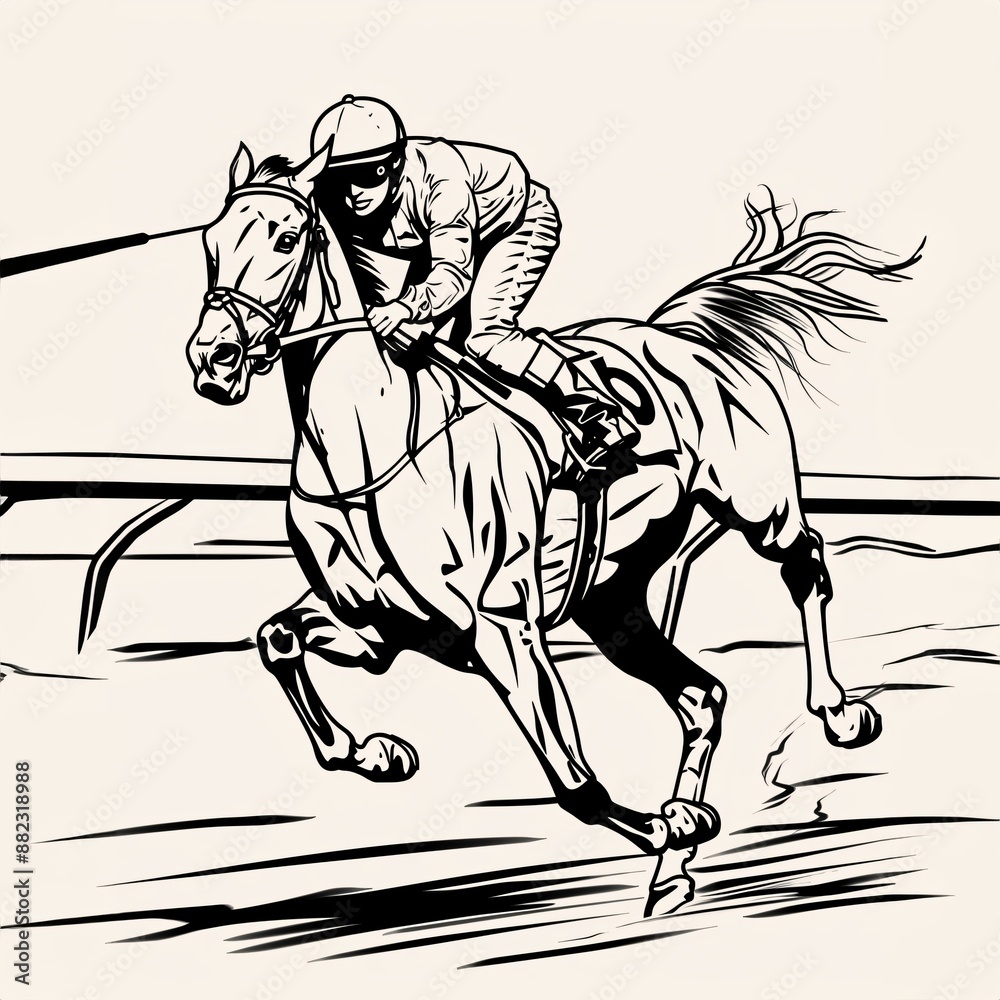 Girl Riding Racehorse On Racetrack - A Horse With Jockey Riding A Pole Girl Riding Racehorse On Racetrack - A Horse With Jockey Riding A Pole
