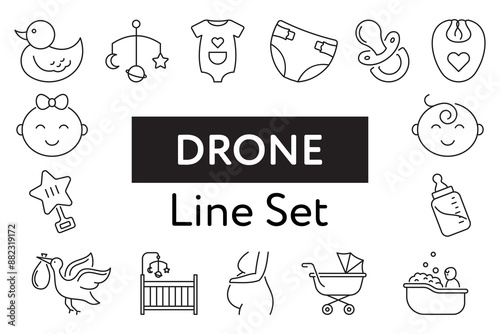 Baby shower Icons. Simple line art style icons pack. Vector illustration