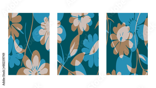Set of 3 Botanical background. Abstract plant shapes. Minimalist illustration for printing on wall decorations.