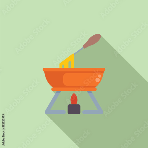 Piece of cheese is being dipped into melted cheese over a small flame