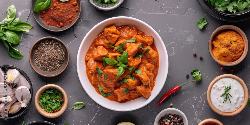 Assorted various Indian food on a dark rustic background Assorted various Indian food on a dark rustic background
