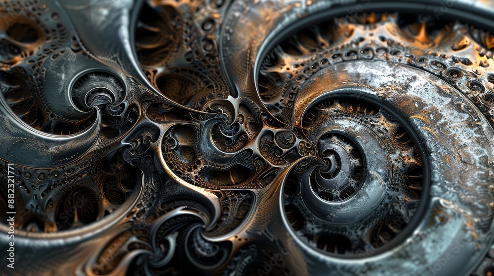 Abstract Metal Gears: A Visual Symphony of Intricate Design - A mesmerizing abstract image featuring intricate metallic gears interlocked in a captivating pattern, evoking a sense of complex machinery