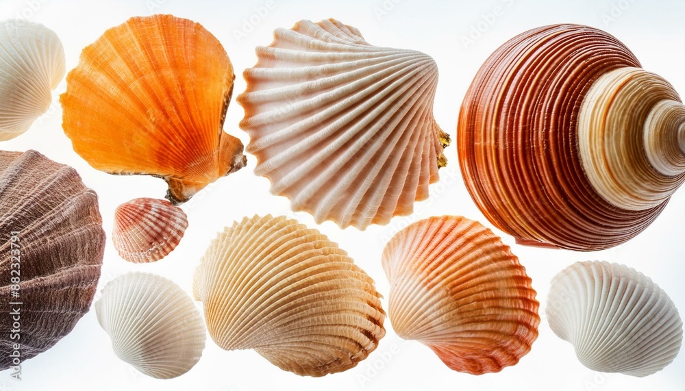 Set of sea shells, isolated on white background Set of sea shells, isolated on white background