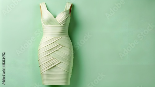 Elegant pleated sage green dress on a matching green background photo