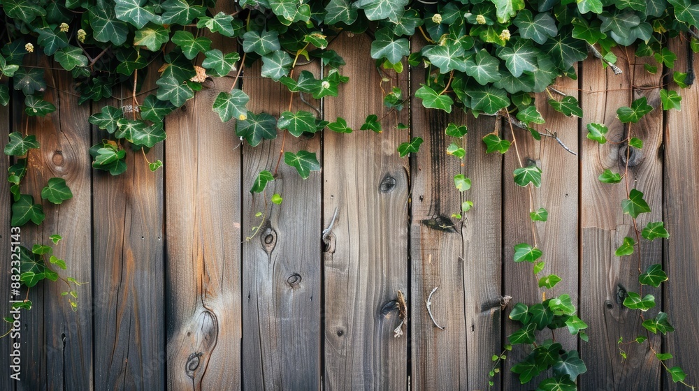 Ivy draped over aged fence with space for text Ivy draped over aged fence with space for text