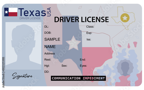 Texas  driver's license isolated on white background. Person driver license