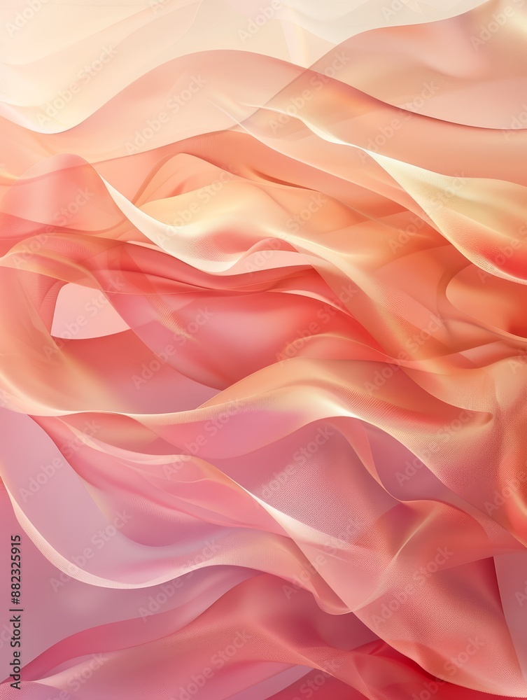 Obraz premium Abstract Flowing Fabric in Soft Tones - A captivating image of flowing fabric, showcasing the interplay of soft pink, peach, and orange tones. The smooth curves and gentle folds create an abstract and