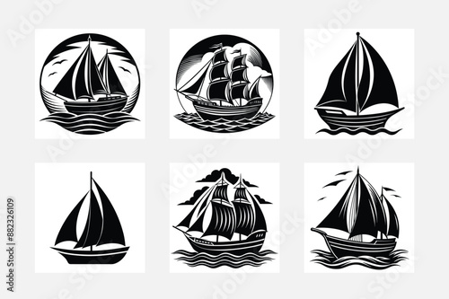 pirate ship boat silhouette set