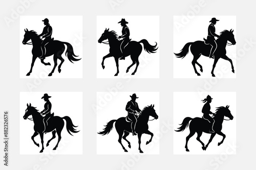 horse with a man silhouette illustration set