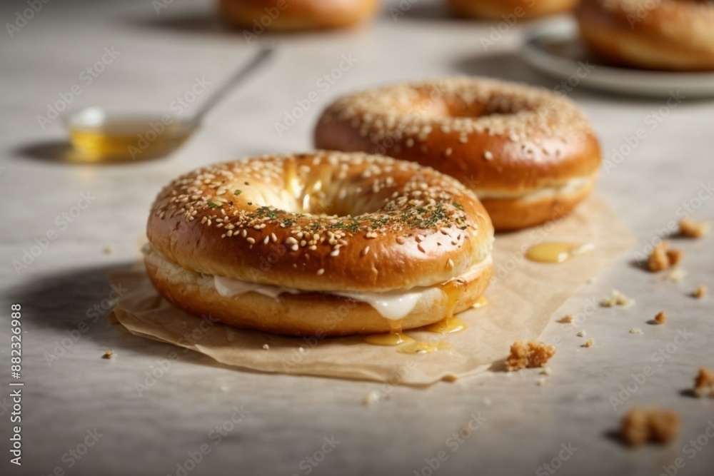 Montreal-style Bagels: Smaller, denser bagels with a slightly sweet flavor, often boiled in honey-sweetened water before baking.
Montreal-style Bagels: Smaller, denser bagels with a slightly sweet flavor, often boiled in honey-sweetened water before baking.