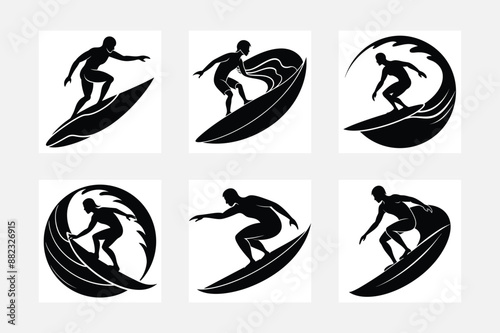 illustration of a windsurfer black and white vector set