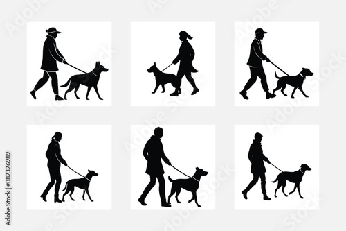 Illustrated silhouettes of contrasting dogs and owners