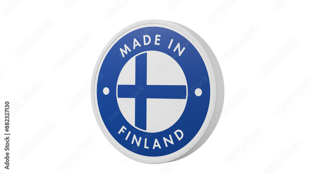 Made in Finland. Circle country flag product label round pinback button banner simple. Transparent backgound. 3d rendered with alpha channel. Round shape. Made in Finland. Circle country flag product label round pinback button banner simple. Transparent backgound. 3d rendered with alpha channel. Round shape.