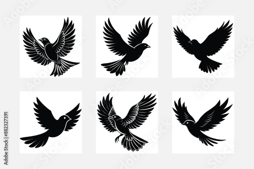 Flying bird  Logo Black and White Vector set